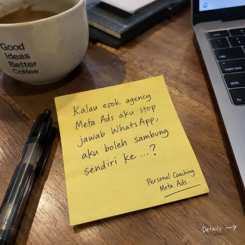 Creative Meta Ads jenis pattern break: nota sticky note tulisan tangan